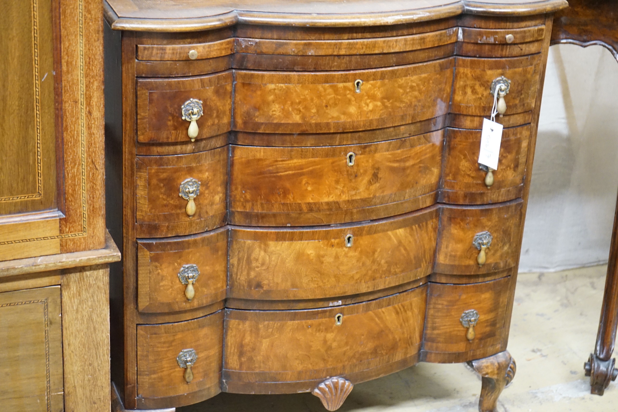 A small Queen Anne revival walnut chest, with slide, width 68cm, depth 46cm, height 76cm